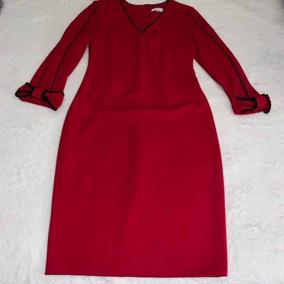 calvin klein red long sleeve dress